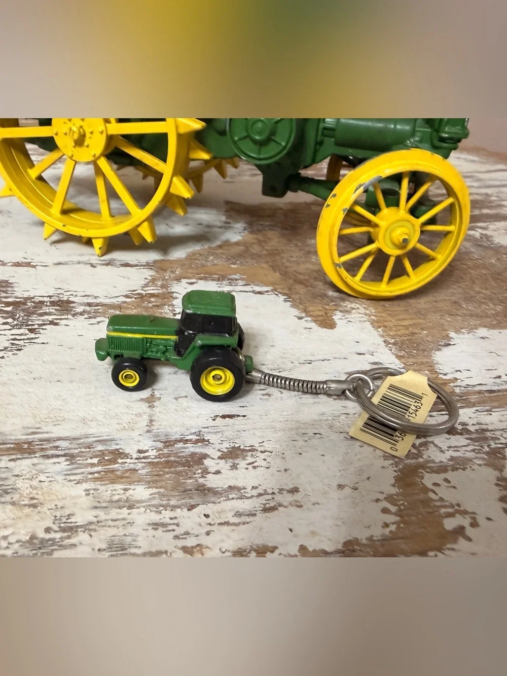 John Deere Green and Yellow Cast Metal Tractor Toy with Spoked Wheels